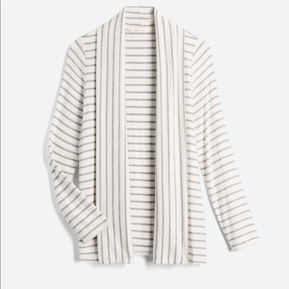 Gray & White Striped Cardigan